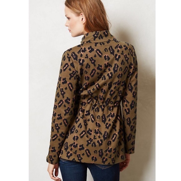 Olive Green Leopard Camo Jacket Anthropologie - Picture 3 of 5